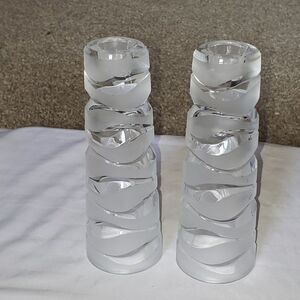 Cut and Frosted Crystal Candlesticks